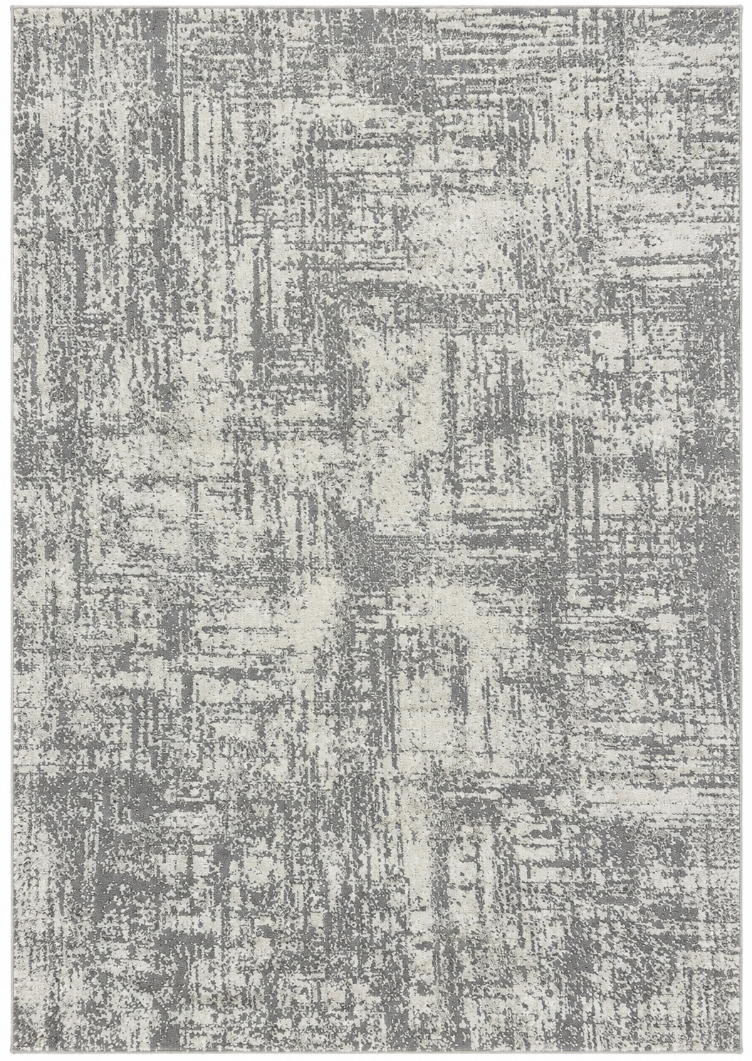 Alfombra Ashes de polipropileno, gris y blanco, diseño abstracto moderno