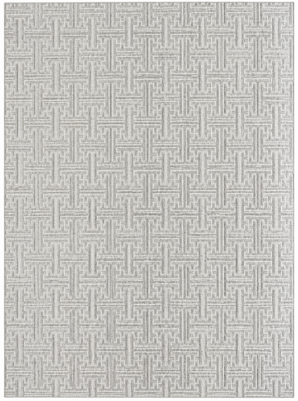 Alfombra Azteca de polipropileno, blanca con detalles geométricos grises