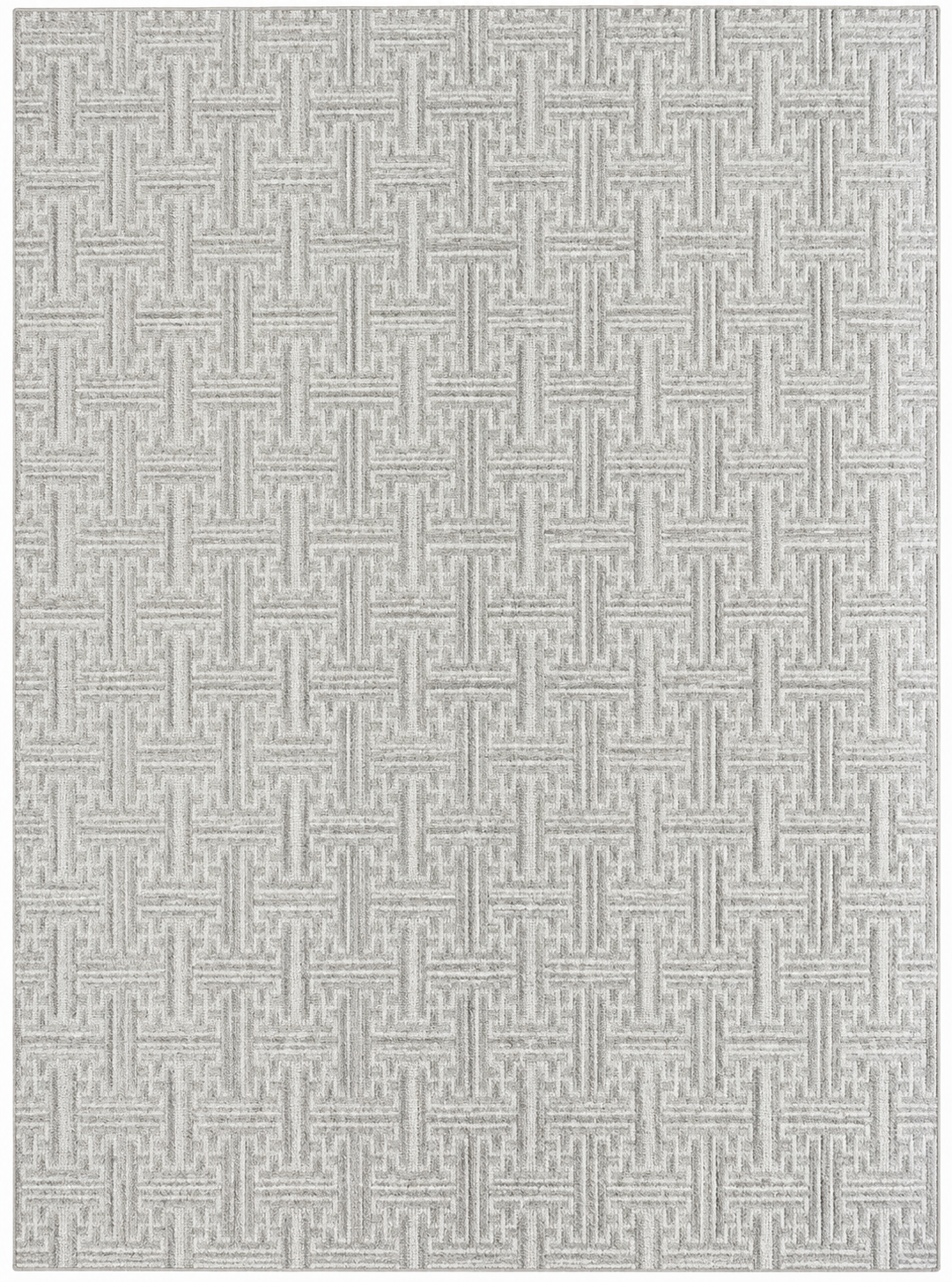 Alfombra Azteca de polipropileno, blanca con detalles geométricos grises