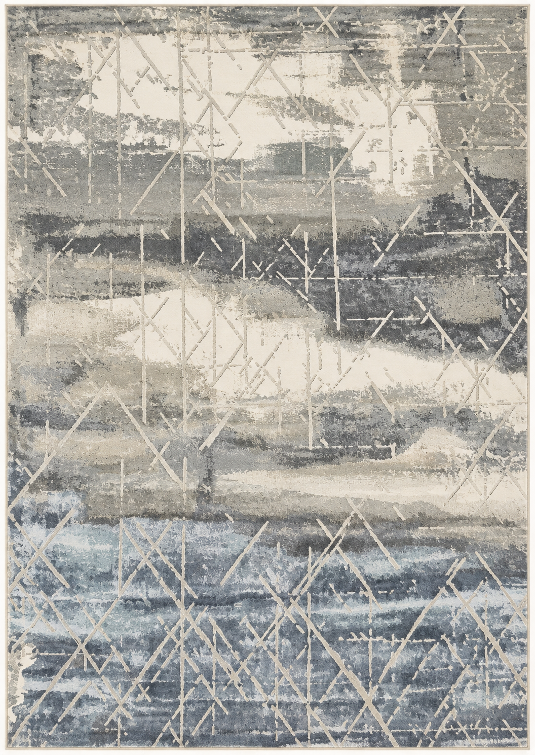 Alfombra Babilonia de polipropileno, blanco, marrón, gris y acero, diseño abstracto