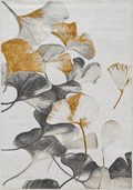 Alfombra Camelia de polipropileno, gris claro con flores en gris y dorado