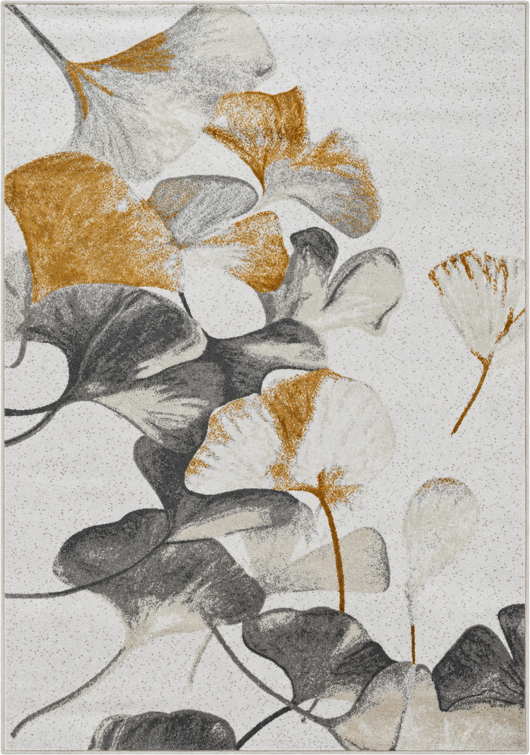 Alfombra Camelia de polipropileno, gris claro con flores en gris y dorado