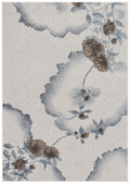 Alfombra Dalia de polipropileno, gris y crema con formas de flores en relieve geométrico