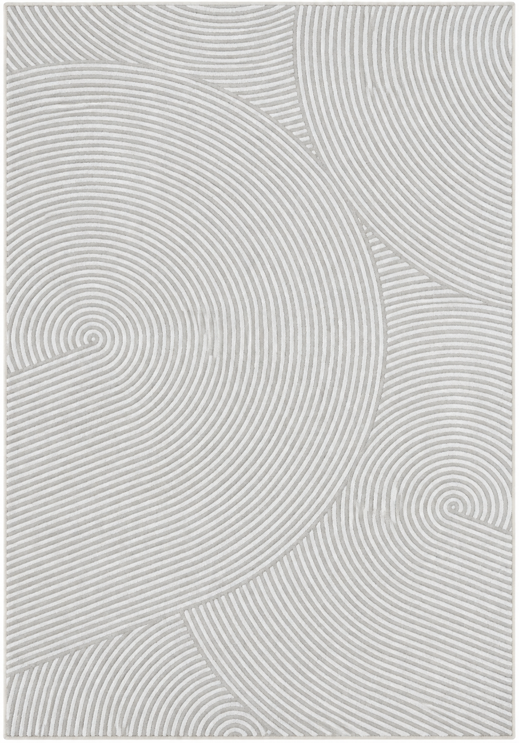 Alfombra Espiral de polipropileno, gris y blanco en doble altura con diseño en espiral