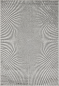 Alfombra Halo Silver de polipropileno, blanco y gris, con rayas que salen desde el centro