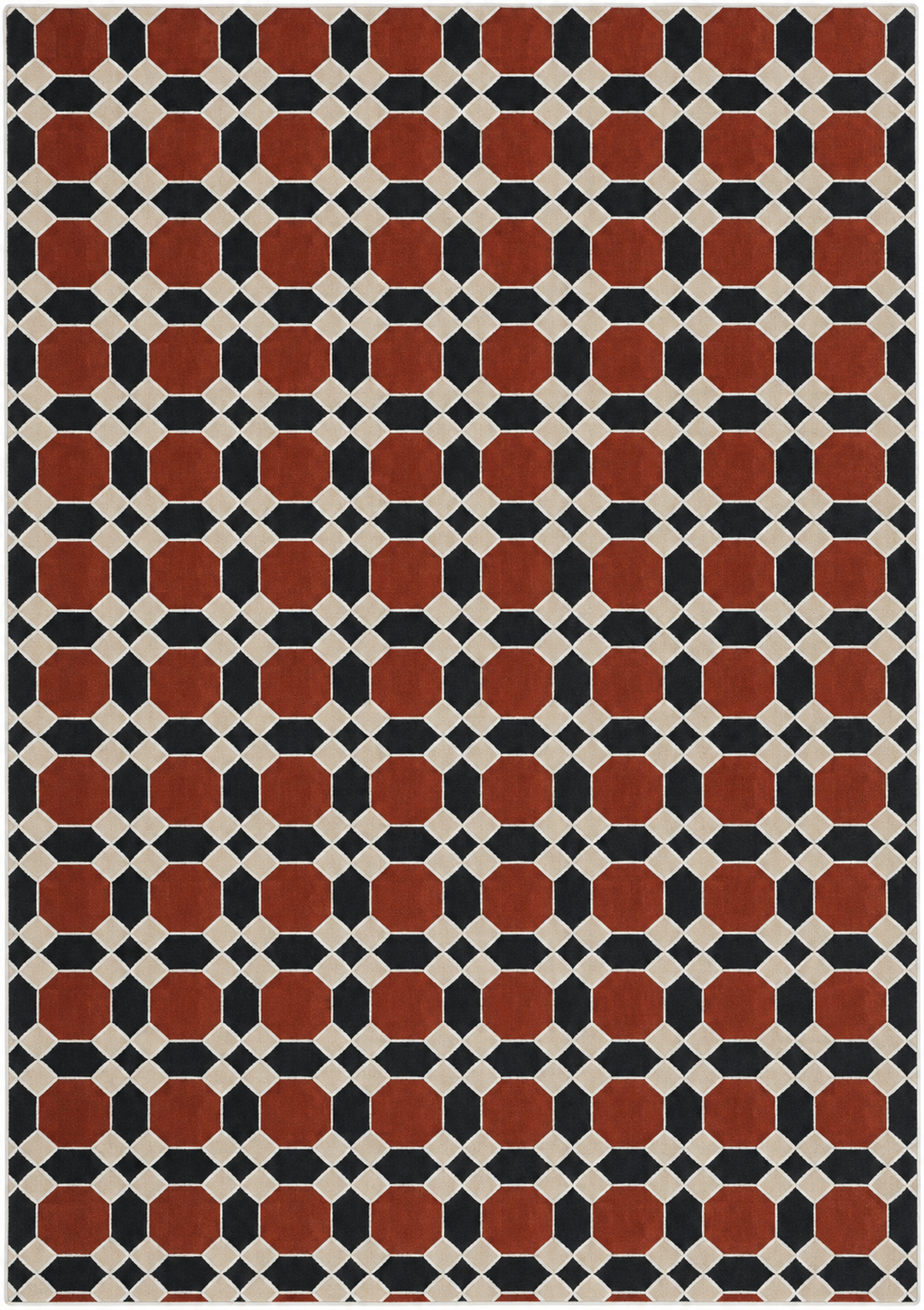 Alfombra Mosaico Red de polipropileno, beige, negro y rojo cobrizo con diseño clásico de mosaico