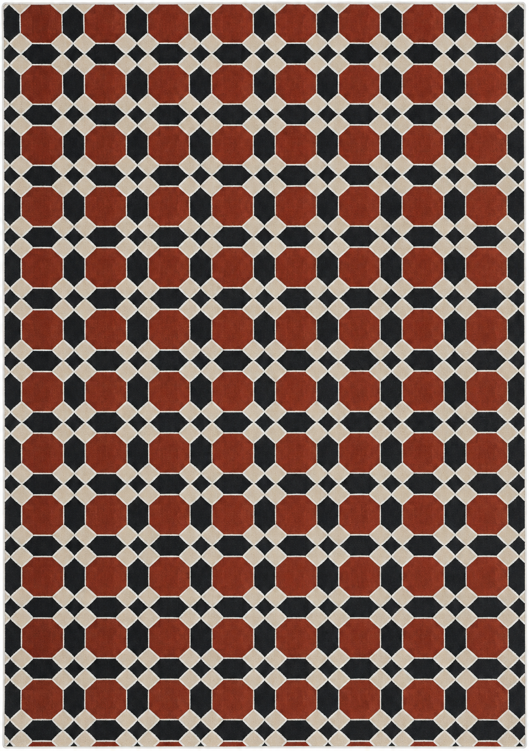 Alfombra Mosaico Red de polipropileno, beige, negro y rojo cobrizo con diseño clásico de mosaico