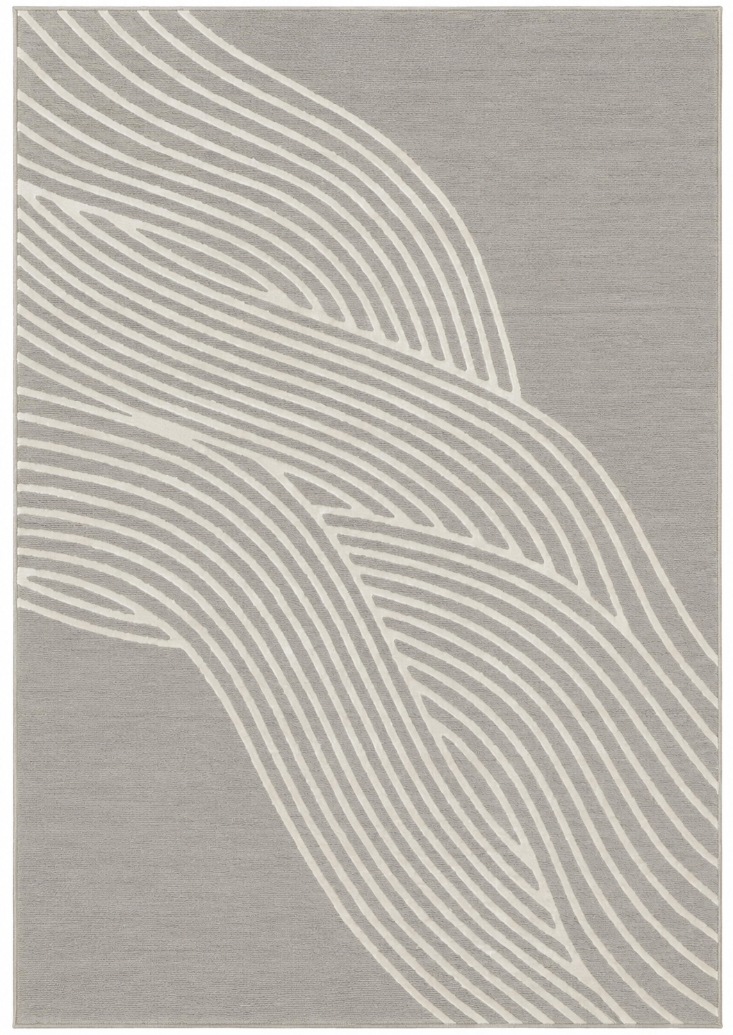 Alfombra Nazca Grey de polipropileno, gris con rayas blancas inspiradas en las líneas de Nazca