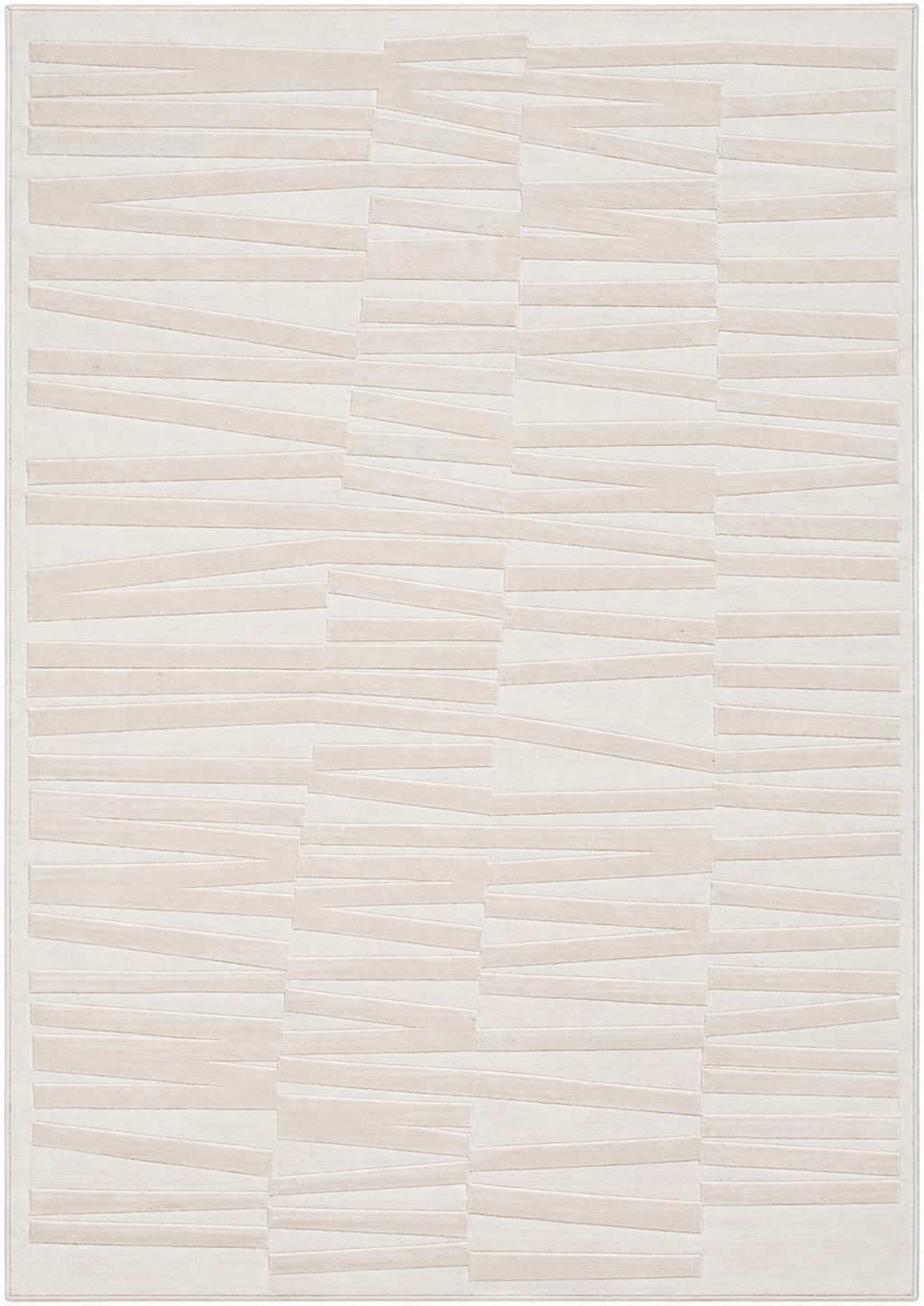 Alfombra Relieve de polipropileno, beige y perla en doble altura con rayas gruesas