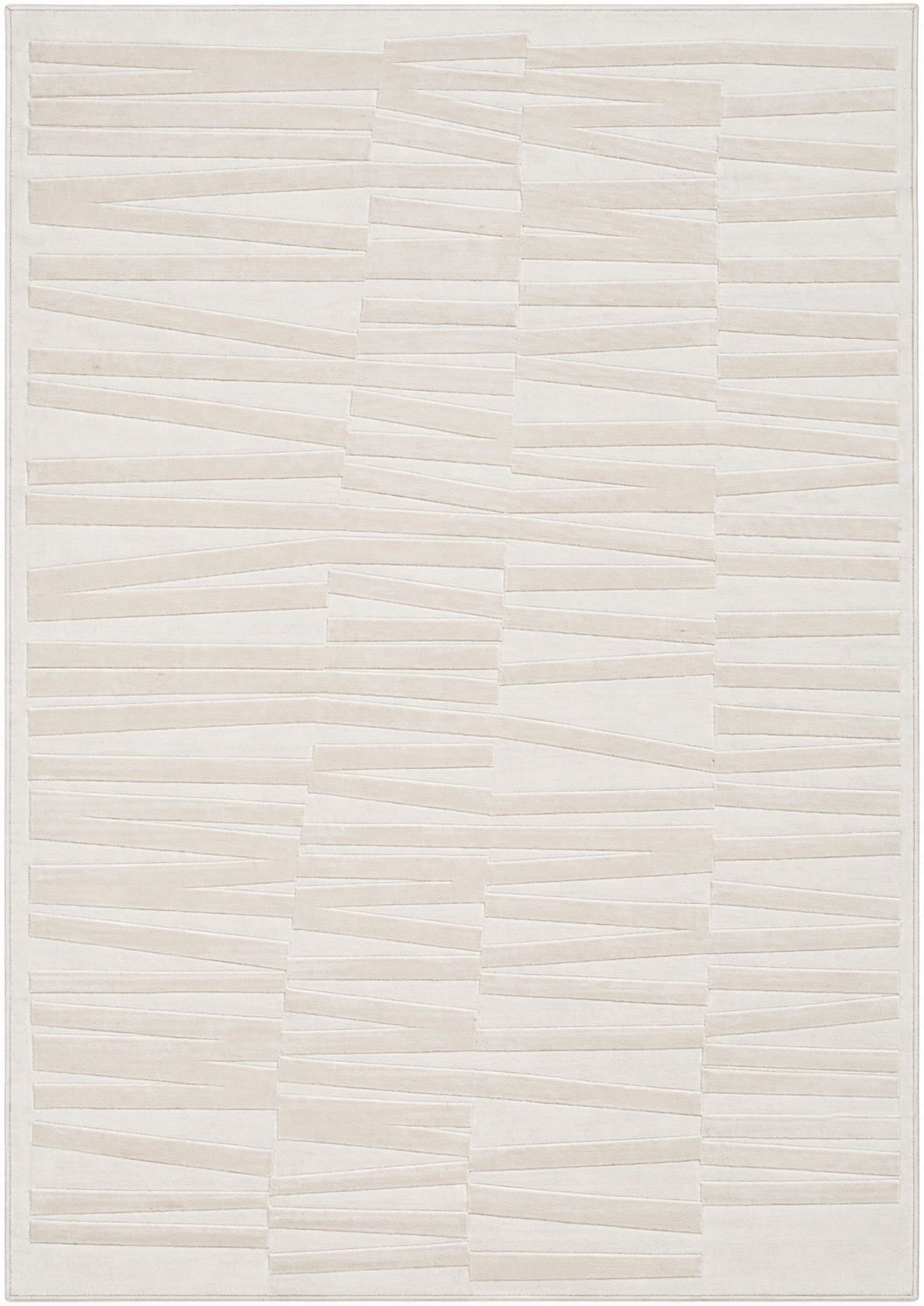 Alfombra Relieve de polipropileno, beige y perla en doble altura con rayas gruesas