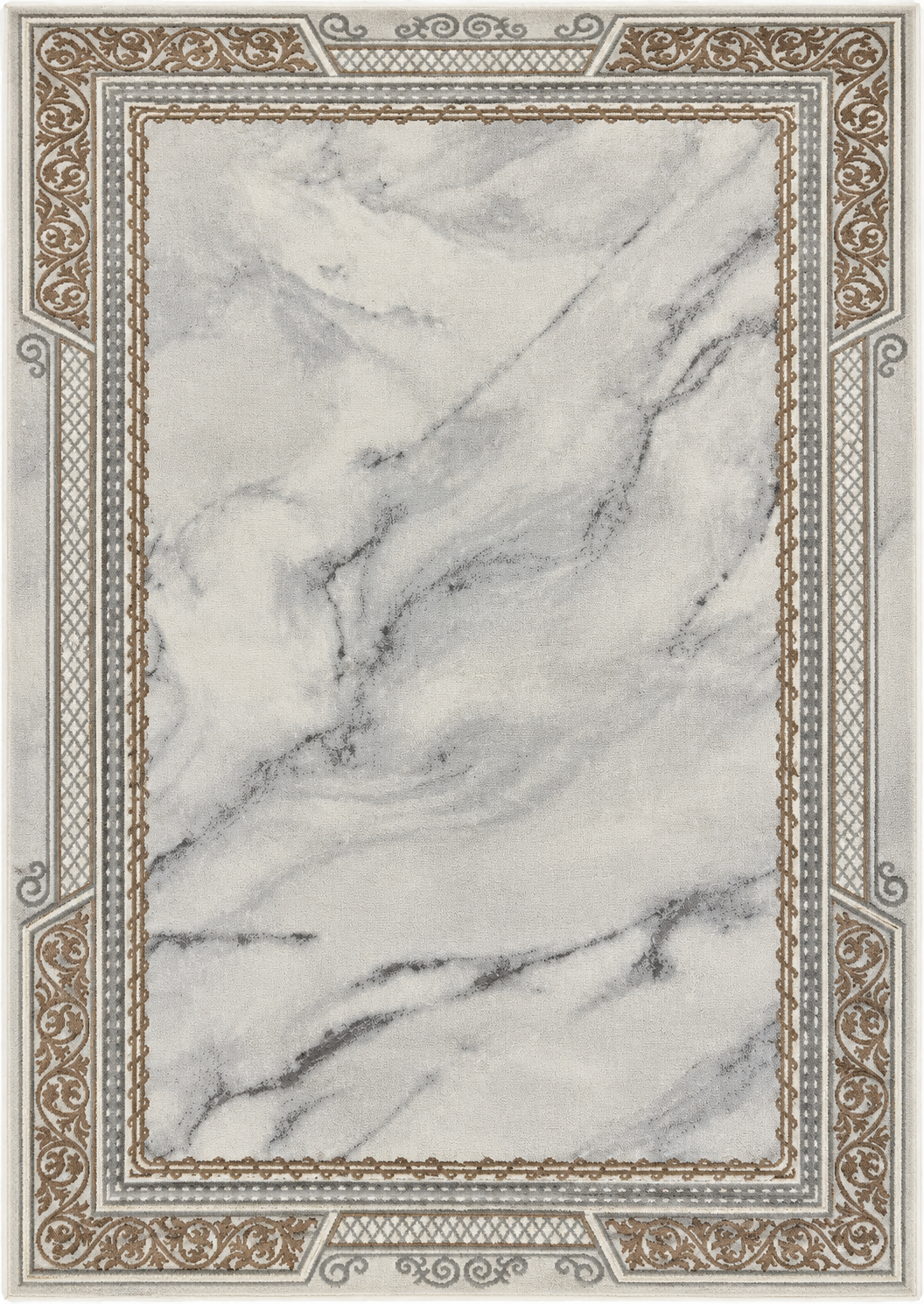 Alfombra Roma de polipropileno, blanca con guardilla clásica estilo romano en beige