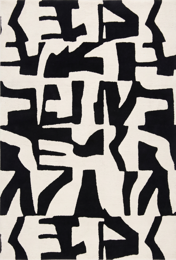 alfombra de lana negro y gris, diseño abstracto minimalista 