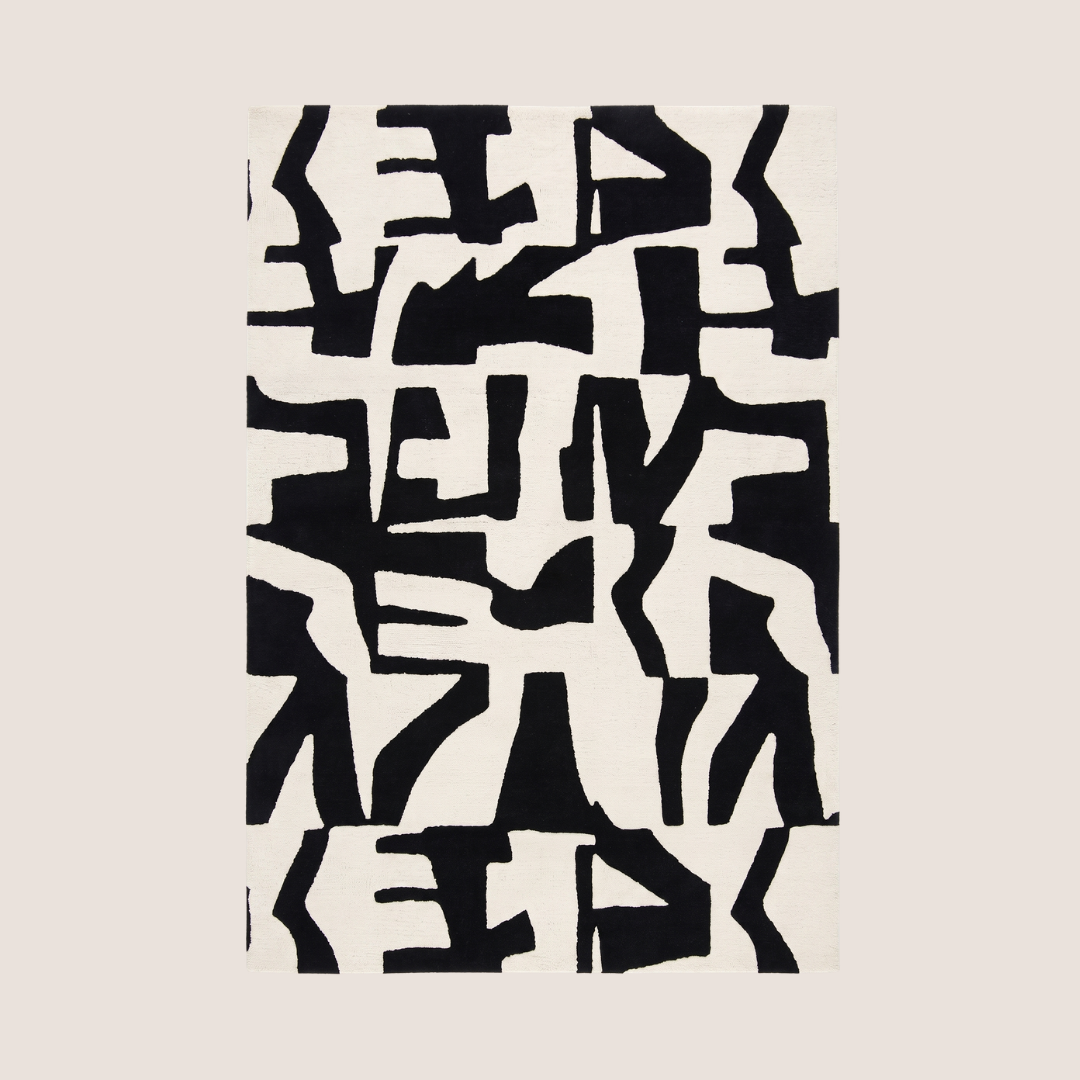alfombra de lana negro y gris, diseño abstracto minimalista 